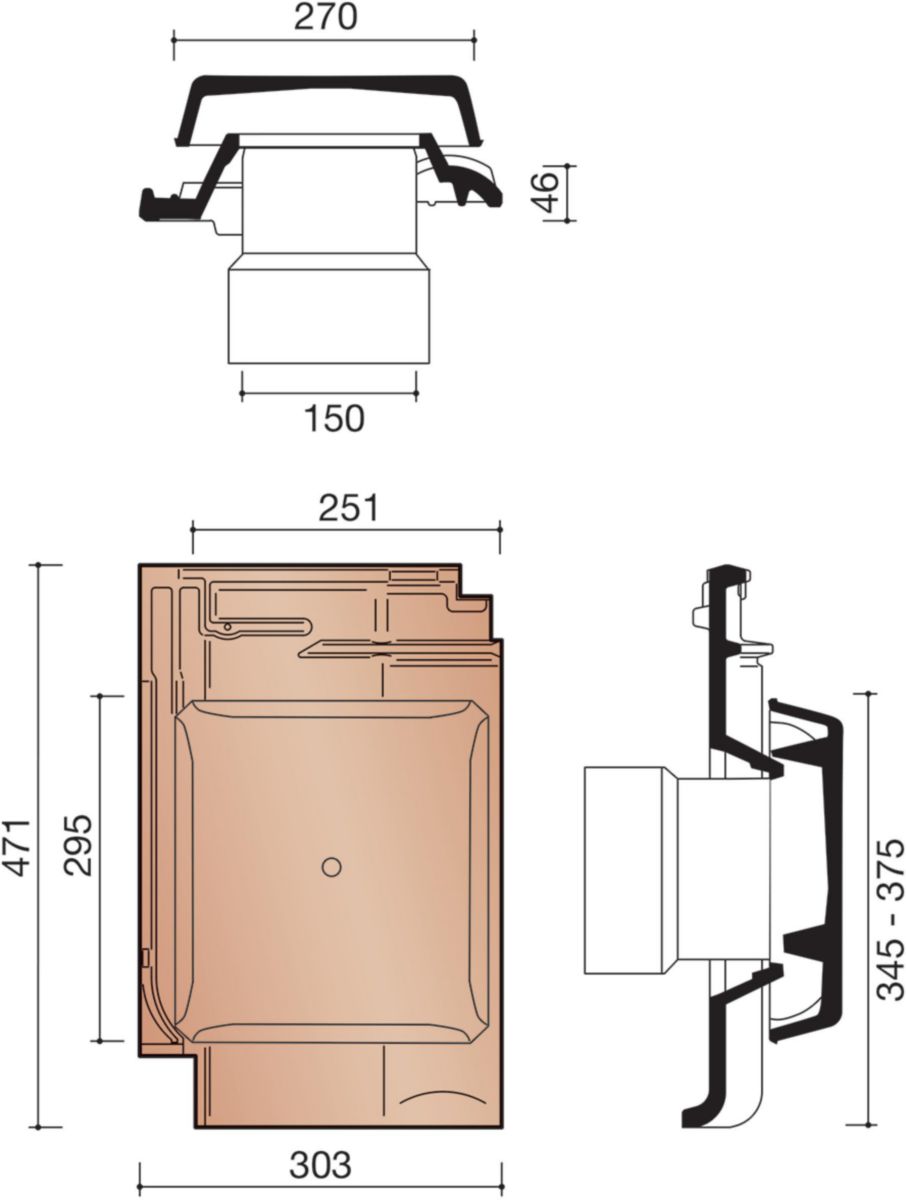 Kit De Raccordement Vmc Pour Tuile à Douille KORAMIC - Kit tuile à douille 150mm connexion +chapeau nuage pour Alegra KOR BALE8729 | Asturienne
